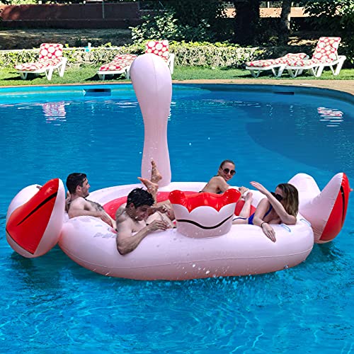 Goplus 4-6 People Inflatable Flamingo Floating Island w/ Air Pump, 6 Cup Holders $99.79+Free Shipping