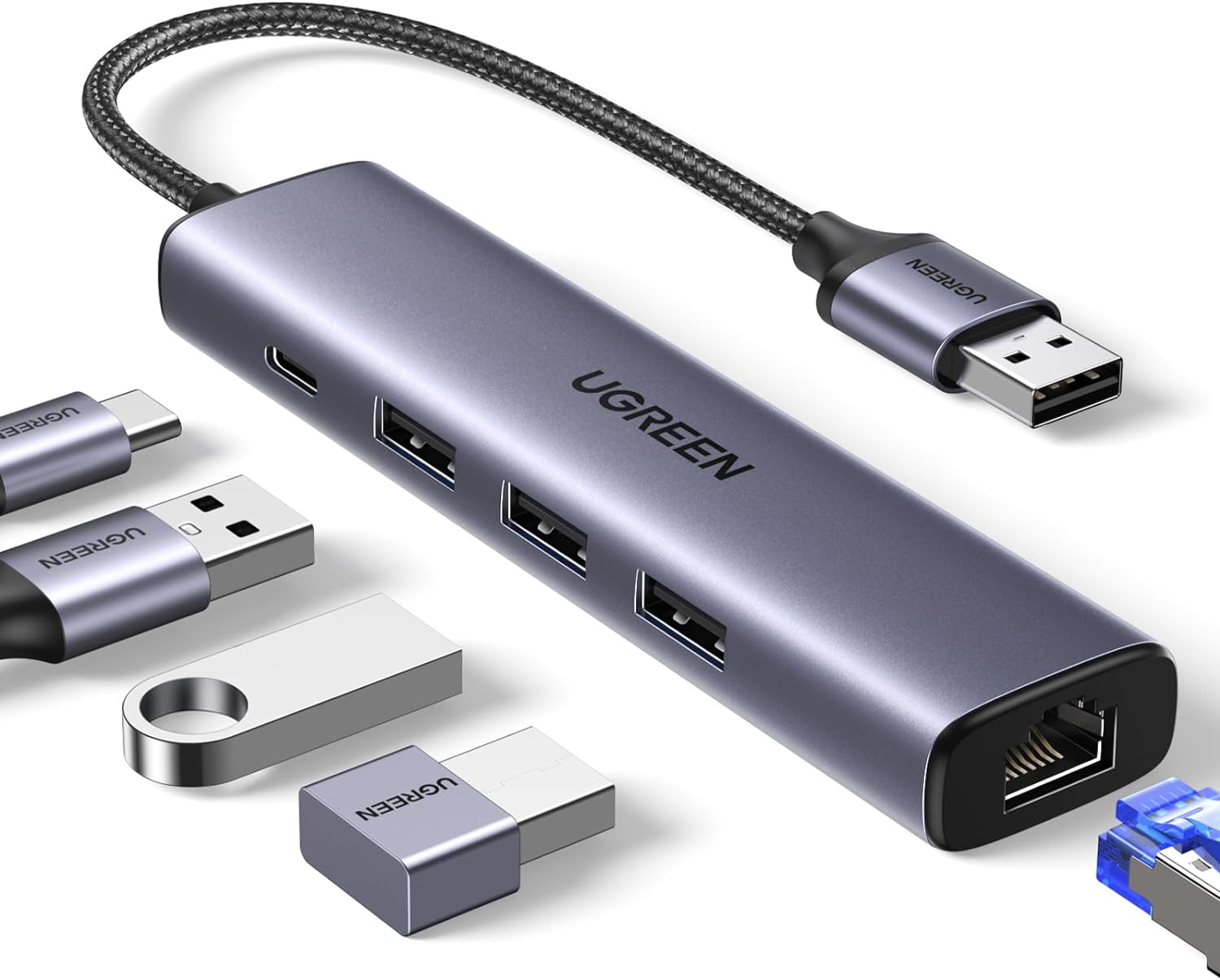 40% OFF UGREEN USB to Ethernet Adapter, 5 in 1 USB Hub with Ethernet, Plug and Play $12.05