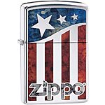 Zippo American Flag Lighters: High Polish Chrome Fusion $14.35 &amp; More