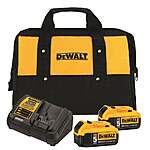 2-Pack DeWALT 20V MAX XR 5.0Ah Battery Pack w/ Charger & Bag + Bonus Tool $174 + Free S&amp;H on $199+