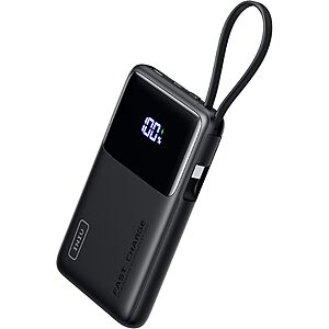 INIU 45W 10000mAh Slimmest USB C In / Out Power Bank w/ Built-in USB-C Cable $14.30 