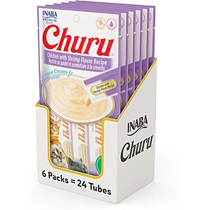 24-Count 0.5-Oz INABA Churu Creamy Pure Cat Treat (Chicken w/ Shrimp) .85 w/ Subscribe & Save