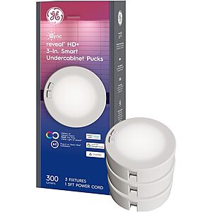 3-Pack GE Cync Reveal HD+ 3" Smart Undercabinet Puck Light Fixtures + Free S&H w/ Walmart+ or orders + ~ Walma