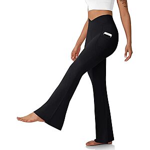 DLOODA Women's High-Waisted Crossover Flare Yoga Leggings w/ Pockets (Various) $10 