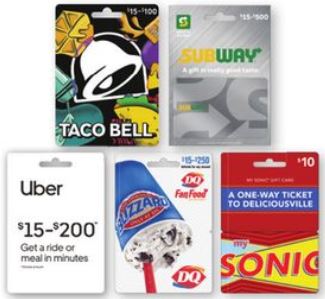 Dollar General Stores Select Gift Cards Uber Subway Taco Bell Dairy Queen