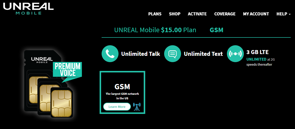 Unreal Mobile $5 per month unlimited  for 3 months with 3 GB LTE $15