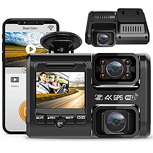  Fiodio 4K Dual Dash Cam Built-in GPS, Night Vision