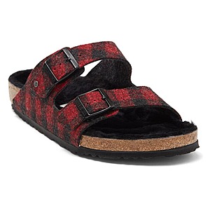 Birkenstock Arizona Plaid Genuine Shearling Slide Sandal Red Plaid