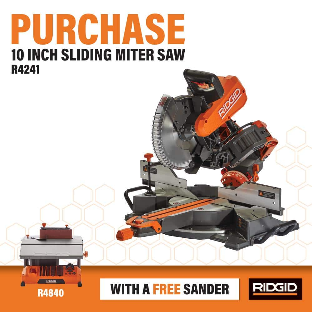 RIDGID 10 in. Miter Saw R4241 w/Free Sander R4840 R4241S - The Home Depot $429