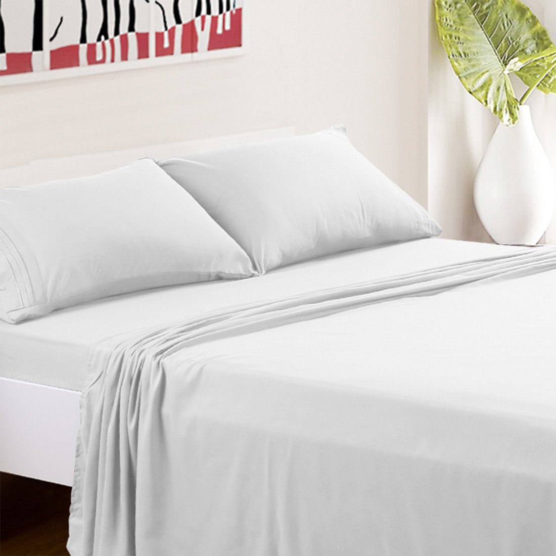 TasteLife 4-piece White Queen Size Hypoallergenic Bed Sheets $11.9 (Free Prime Shipping)