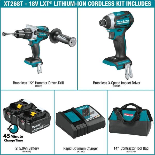 Makita 18-Volt LXT Lithium-ion Brushless Cordless 2-piece Combo Kit (Hammer Drill/ Impact Driver) 5.0Ah $298.98
