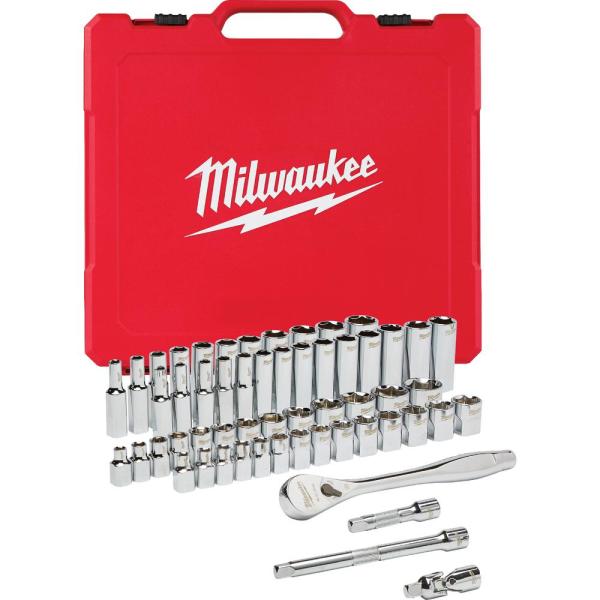 Milwaukee 3 8 In Drive Sae Metric Ratchet And Socket Mechanics Tool Set 56 Piece 99 97 At Home Depot
