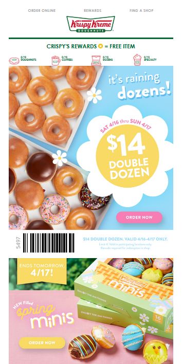 Krispy Kreme- two dozens - $14 ends 4/17/2022