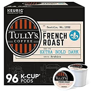 Tully's Coffee French Roast, Single-Serve Keurig K-Cup Pods, Dark Roast Coffee, 96 Count  $18 amazon