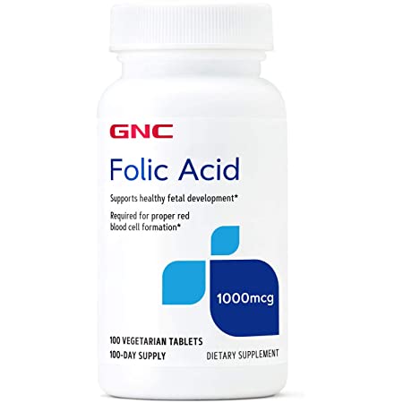 GNC Folic Acid 1000 mcg | Supports Fetal Development, Vegetarian Formula | 100 Tablet $1.60 amazon