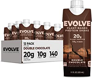 Evolve Plant Based Protein Shake, Double Chocolate, 20g Protein, Dairy Free, No Artificial Sweeteners, Non-GMO, 10g Fiber, 11oz, (12 Pack) $16.79