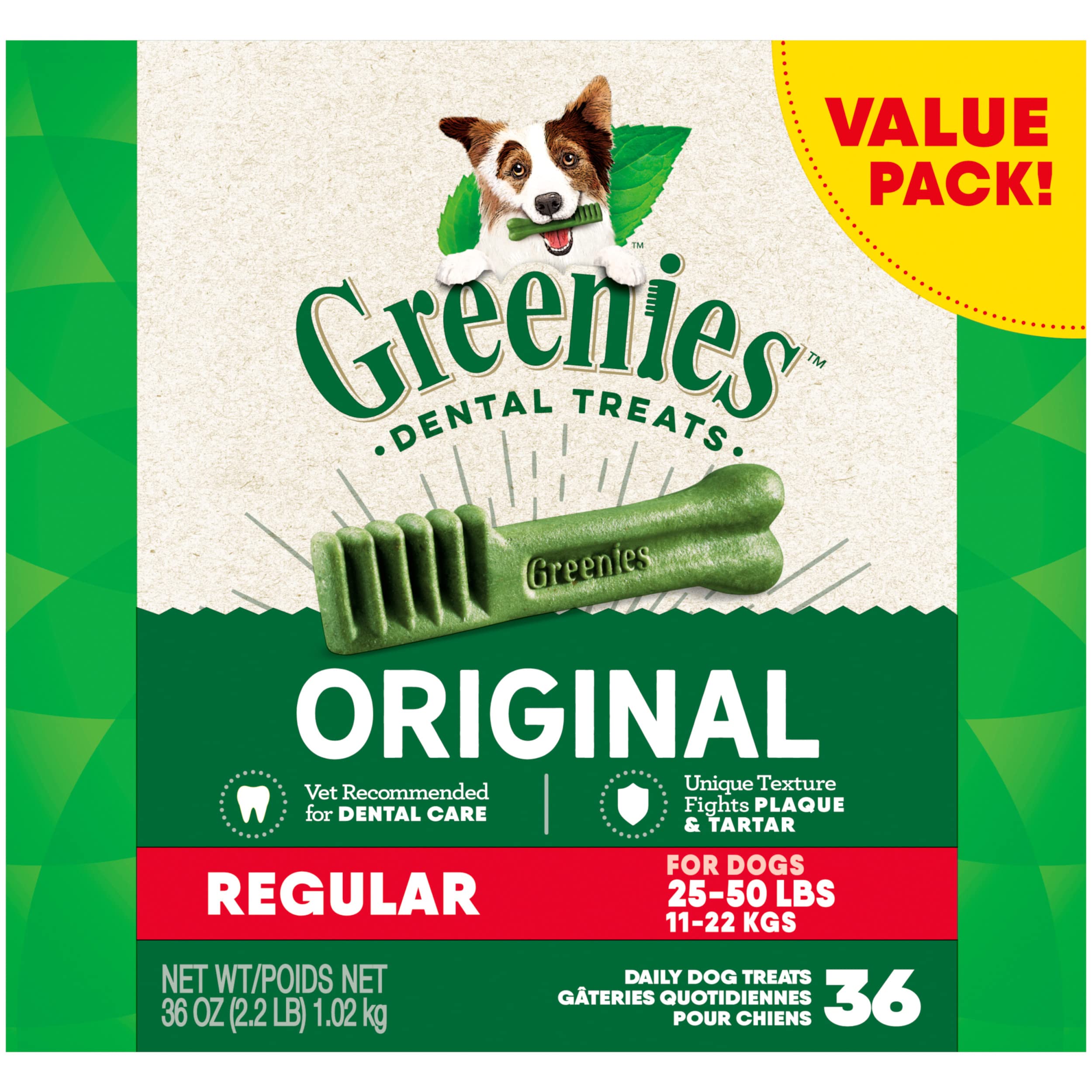 Greenies Original Regular Natural Dog Dental Care Chews Oral Health Dog Treats, 36 count $14.35 w/Subscribe & Save (YMMV)