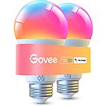 Govee LED Smart Light Bulbs, 1000LM Color Changing Light Bulb,Dimmable RGBWW A19 75W Equivalent Smart Bulbs, 2 Pack ($16)