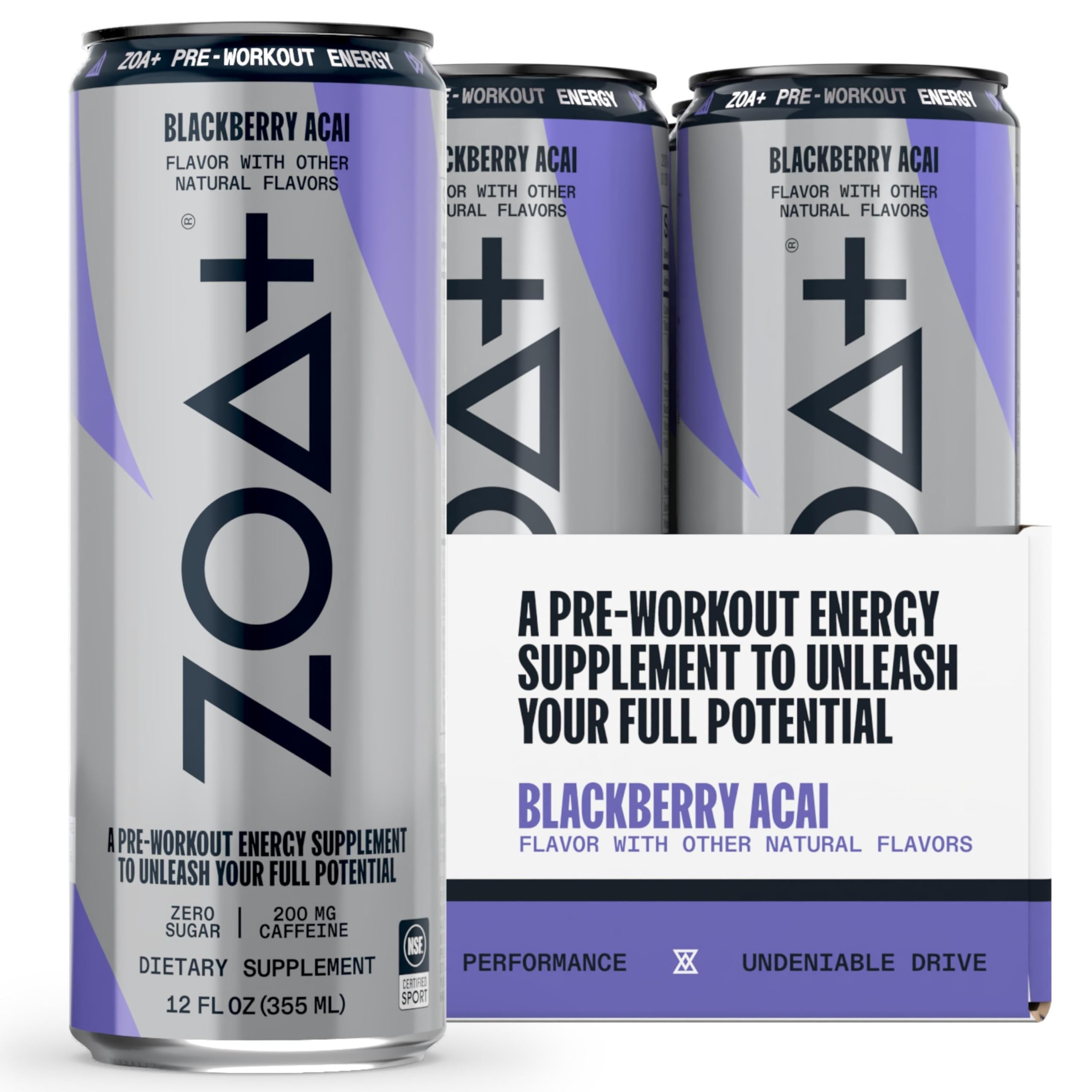 12 Cans ZOA+ Pre-Workout Energy Drink - NSF Certified for Sport with Zero Sugar, Nitric Oxide Support, B & D Vitamins, Amino Acids, and Electrolytes (BlackBerry Acai) $13.16