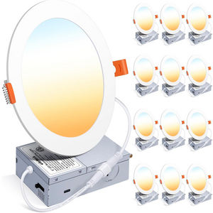ROMECH 12 Pack 6 Inch Dimmable LED Recessed Ceiling Light with Junction Box, 2700K/3000K/3500K/4000K/5000K Selectable, 12W 1050LM Brightness $35