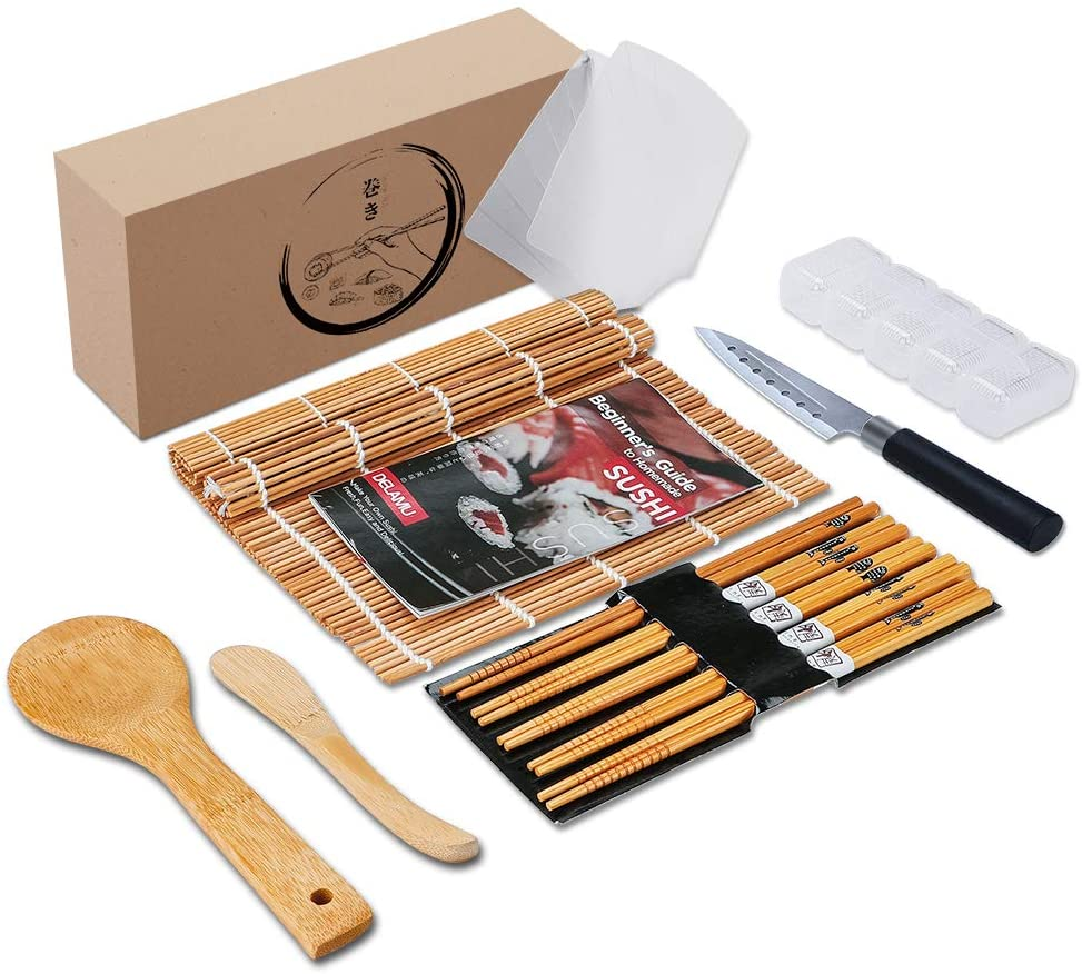 Amazon.com | Delamu Sushi Making Kit, Bamboo Sushi Mats With Sushi Knife, Sushi Rolling Mat @Amazon $19.41 $19.41