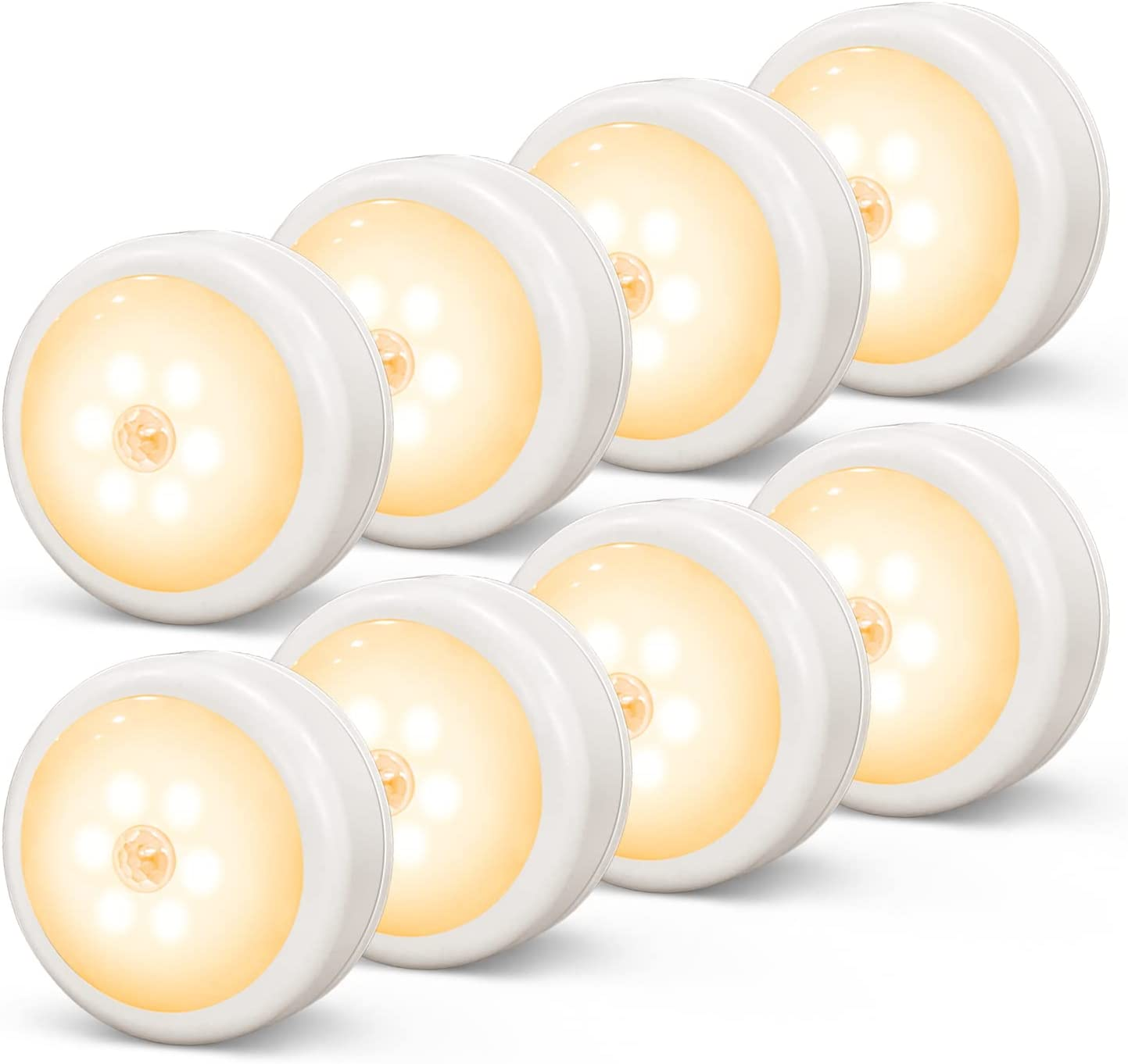Amazon.com: KINDEEP Motion Sensor Night Light Indoor, Warm White Under Cabinet Lights Wireless LED Puck Lights Battery Operated 8 Pack 3 AA Battery $9.99