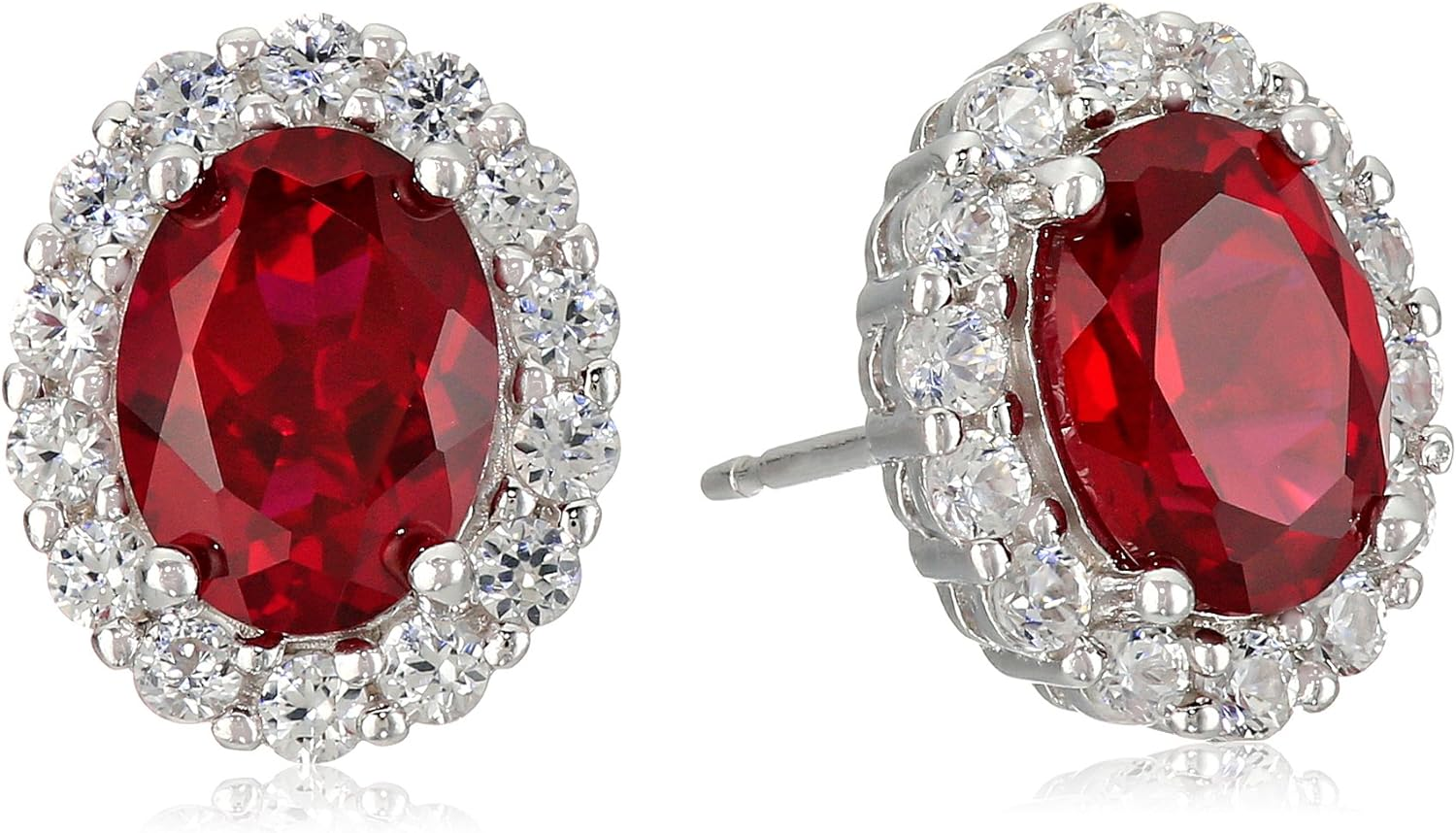 Amazon.com: Amazon Collection Sterling Silver Created Ruby and White Sapphire Halo Oval Stud Earrings : Clothing, Shoes & Jewelry $19.60