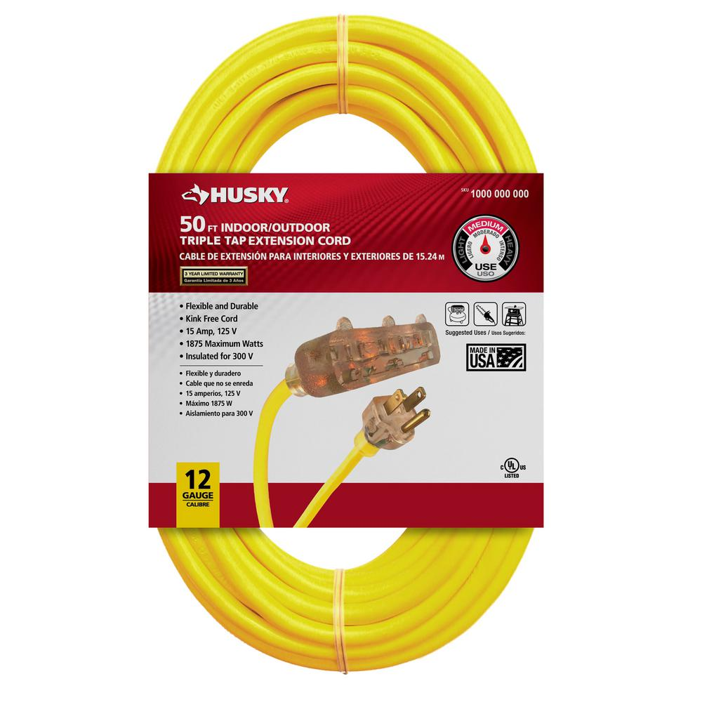 YMMV Husky 50 ft. 12/3 Lighted Triple Tap Extension Cord Home Depot