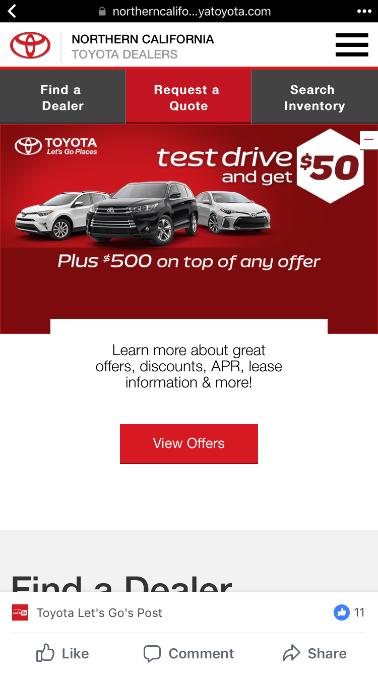 Test drive a Toyota and get $50 prepaid card (Northern California) YMMV