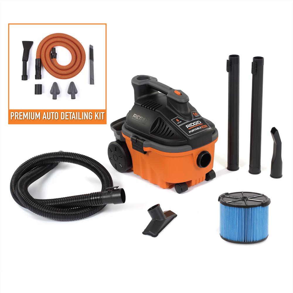 Ridgid 4 Gallon 5 0 Peak Hp Portable Wet Dry Vac W Auto Detailing