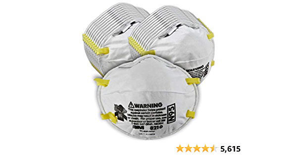 3M Personal Protective Equipment Particulate Respirator 8210, N95, Smoke, Dust, Grinding, Sanding, Sawing, Sweeping, 20/Pack - $17.85