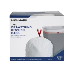 Office Depot 13-gallon Drawstring Kitchen Trash Bags box of 200 for $10