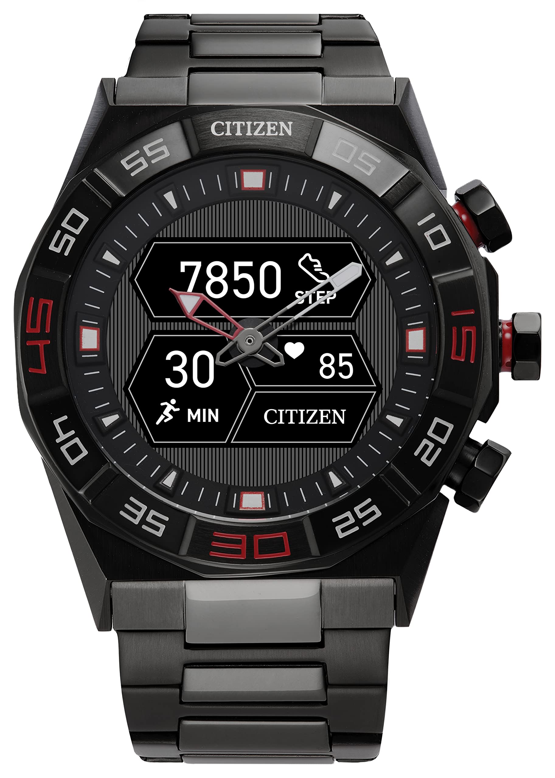 Citizen CZ Smart PQ2 Hybrid Smartwatch with YouQ Wellness app Featuring IBM Watson® AI and NASA Research, Black and White Customizable Display, Bluetooth, HR, Activity Tracker $118