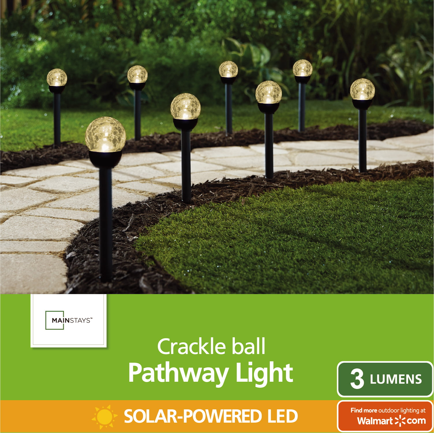 6 Count Mainstays Solar Powered Glass Crackle LED Path Lights