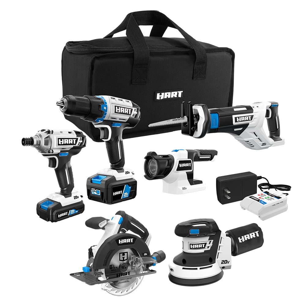 HART 20-Volt Cordless 6-Tool Combo Kit (1) 4.0Ah & (1) 1.5Ah Lithium-Ion Batteries, Charger and Storage Bag $198