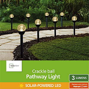 6 Count Mainstays Solar Powered Glass Crackle LED Path Lights