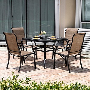 5-Pieces Rust-Free Metal Outdoor Patio Dining Set with 4 Textilene Dining Chairs and Square Dining Table $259.98