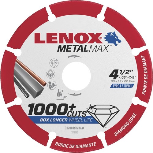Lenox MetalMax diamond metal cutting disk, 4 1/2 inch, $10 on Amazon