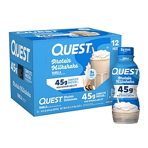 Quest Nutrition 45g Protein Milkshake, 14 fl oz, 12-pack $29.96