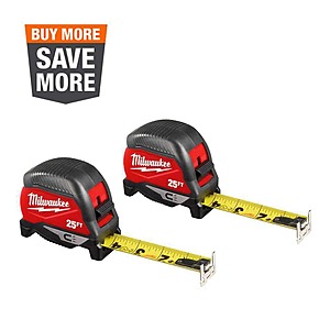 Milwaukee 25 ft. Compact Magnetic Tape Measure (2-Pack) $19.97 at Home Depot