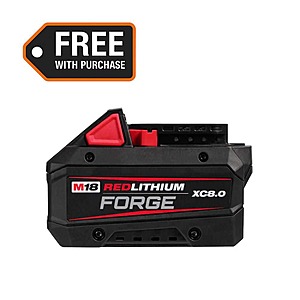 Free Milwaukee M18 18V Lithium-Ion REDLITHIUM FORGE XC 8.0 Ah Battery Pack with a qualifying purchase