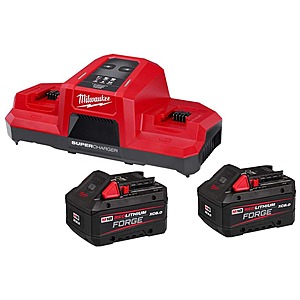 Milwaukee M18 18V Lithium-Ion REDLITHIUM FORGE 8.0 Ah Battery (2-Pack) with M18 18V Dual Bay Simultaneous Super Charger $339.00