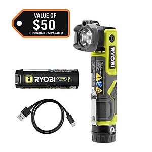 RYOBI USB Lithium Cordless Pivoting 625 Lumens Rechargeable Head Flashlight Kit with 2.0 Ah Battery and Charging Cable $29.00