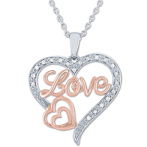 Macy's Diamond Love Heart Pendant Necklace (1/10 ct. t.w.) in Sterling Silver & 14k Rose Gold-Plate, 16" + 2" extender $30.00