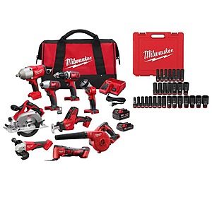 Milwaukee M18 18-Volt Lithium-Ion Cordless Combo Kit 9-Tool with 2-Batteries, Charger and Tool Bag w/ Impact Socket Set $799.00