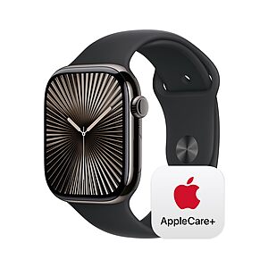 Apple Watch Series 10 [GPS + Cellular 46mm] with AppleCare+ (2 Years) with Slate Titanium Case with Black Sport Band - S/M  $528.00 @Amazon