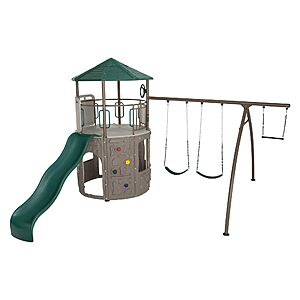 Lifetime Adventure Tower Swing Set Playset, 9‑ft Slide, Climbing Walls, Trapeze Bar & Swings, All‑Weather Kids Playset $1,299.00 $1299