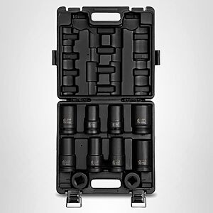 Sunex 5690A, 1 Inch Drive Heavy Duty Wheel Impact Socket Set, 10-Piece, SAE/Metric, Deep/Deep Thin Wall/Square/Controlled Depth, Cr-Mo Steel, Storage Case, Black $148.15
