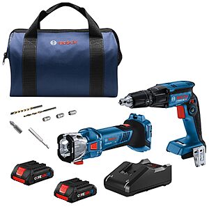 2-Tool Bosch 18V Drywall Screwgun & Cut-Out Tool Combo Kit w/ 2x 4Ah Batteries $299 + Free S&H