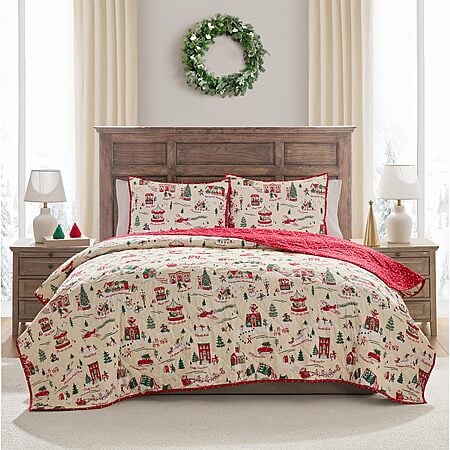 Hallmark - King Quilt, 3-Piece Holiday Quilt Set with Shams, Reversible Quilt (Multi Christmas Village, King) $44.80 +FS
